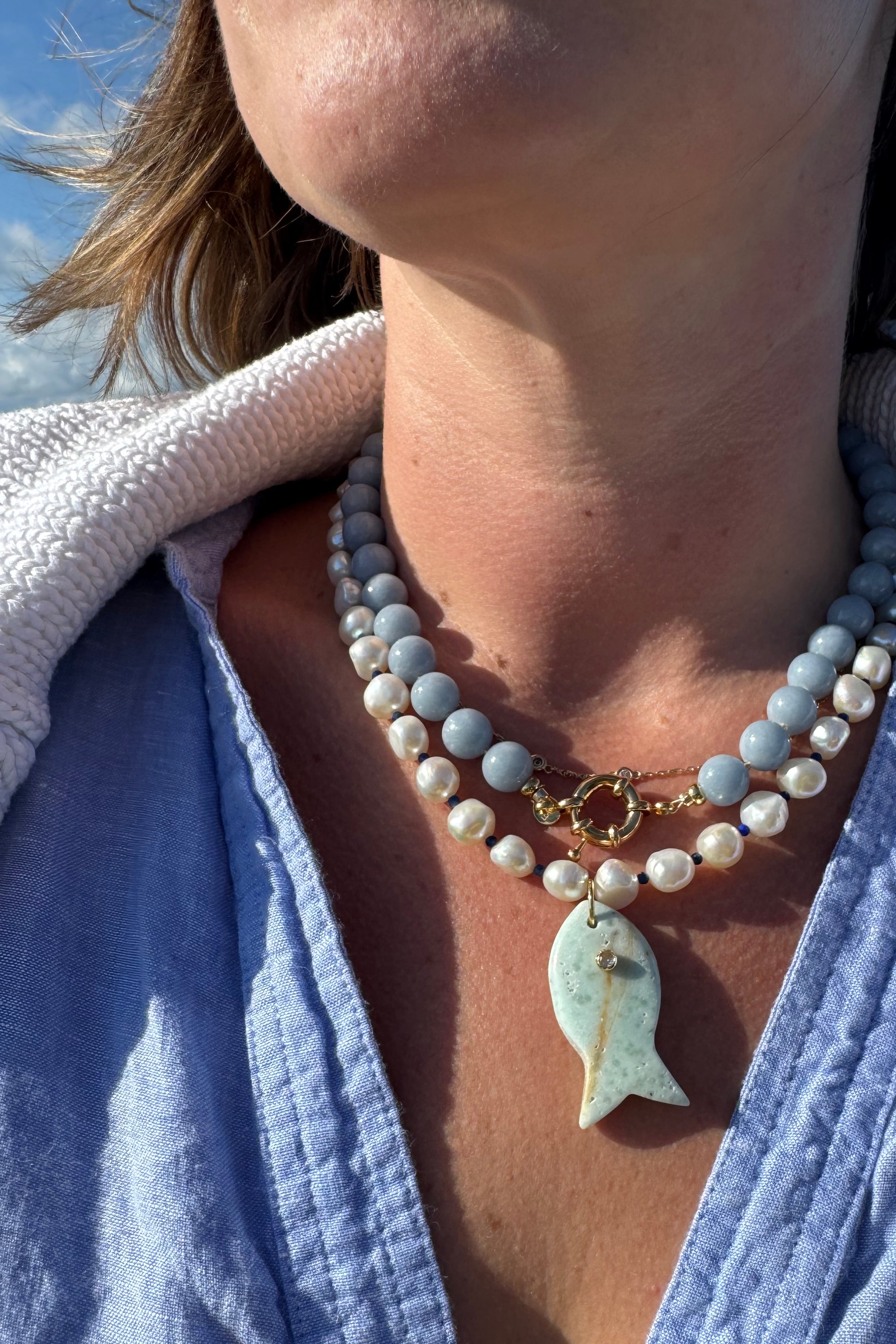 LouLu Cisco Gemstone Fish Necklace