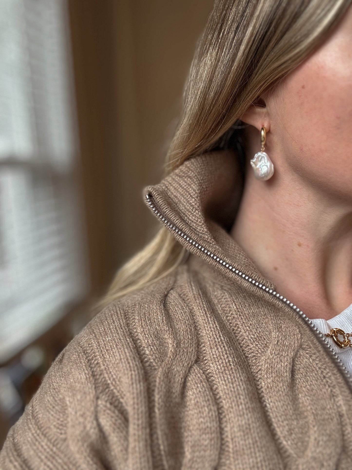 LouLu Earrings Highland Huggie Hoop Pearl Earrings