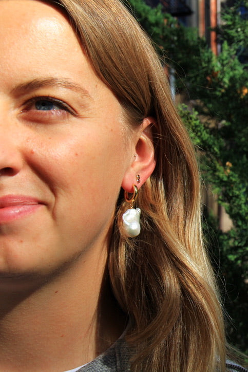 LouLu Earrings Highland Huggie Hoop Pearl Earrings