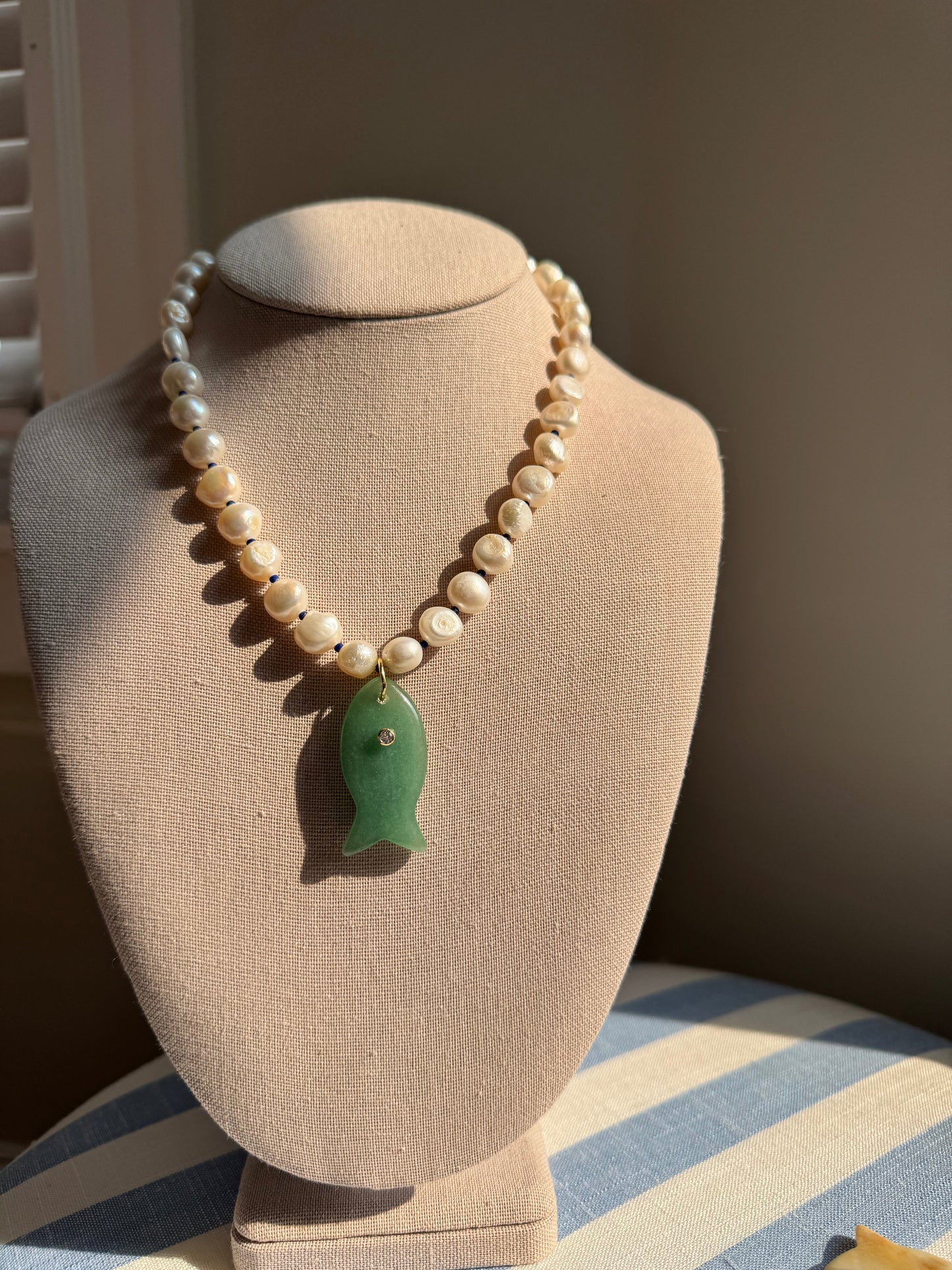 LouLu Necklaces Green Aventurine Cisco Gemstone Fish Necklace