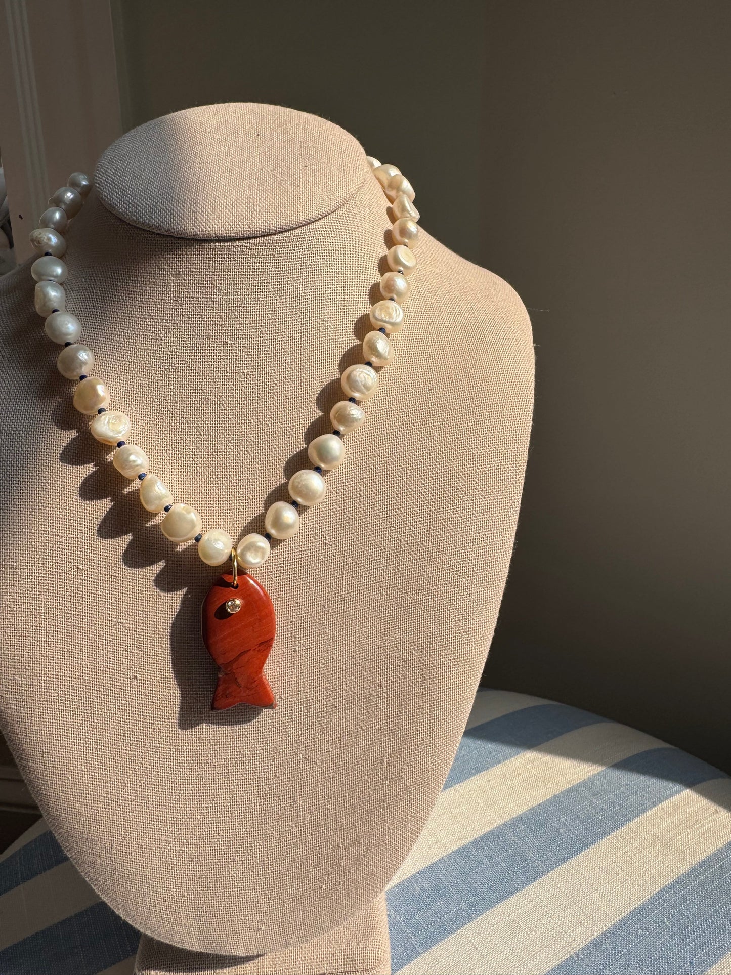 LouLu Necklaces Red Carnelian Cisco Gemstone Fish Necklace