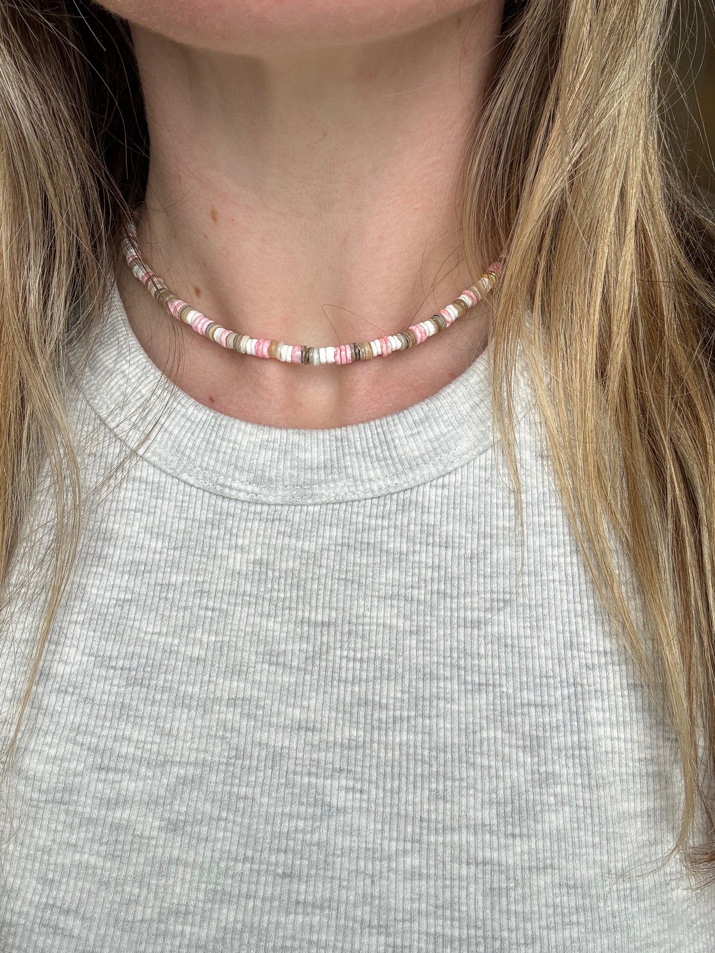 Coral Striped Shell Necklace