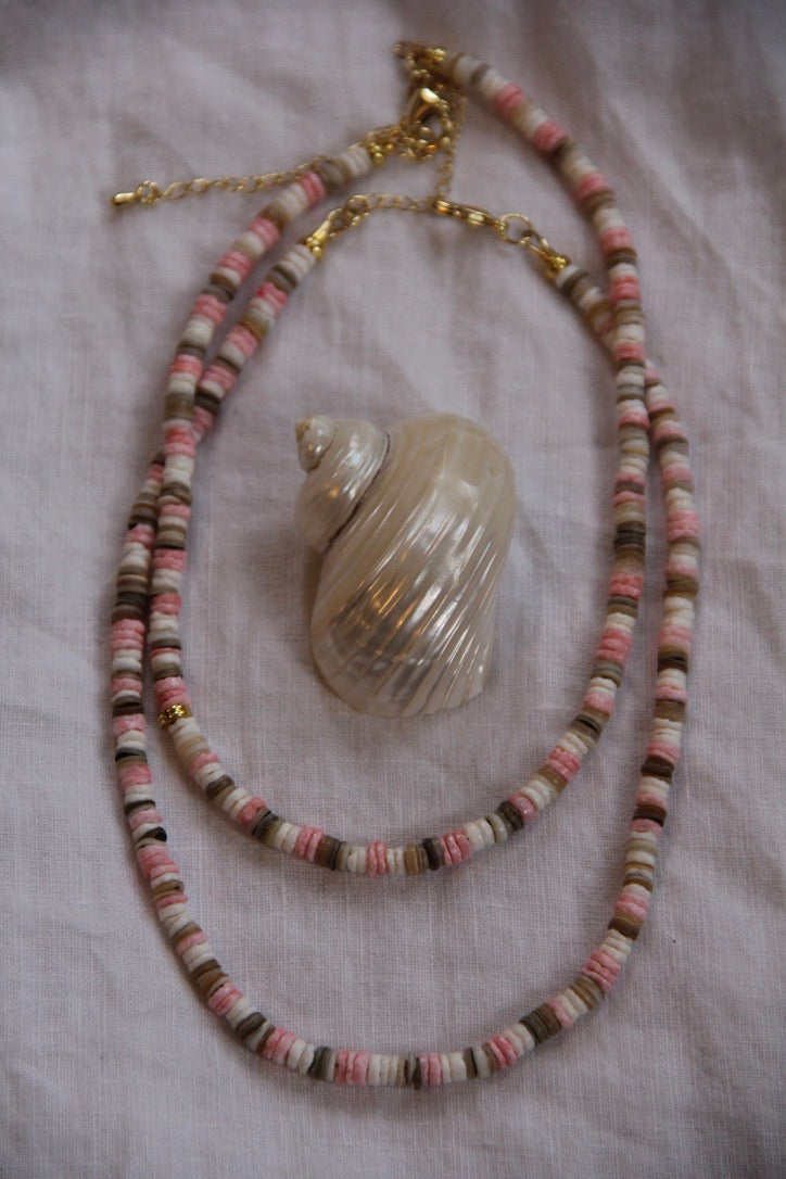 Coral Striped Shell Necklace