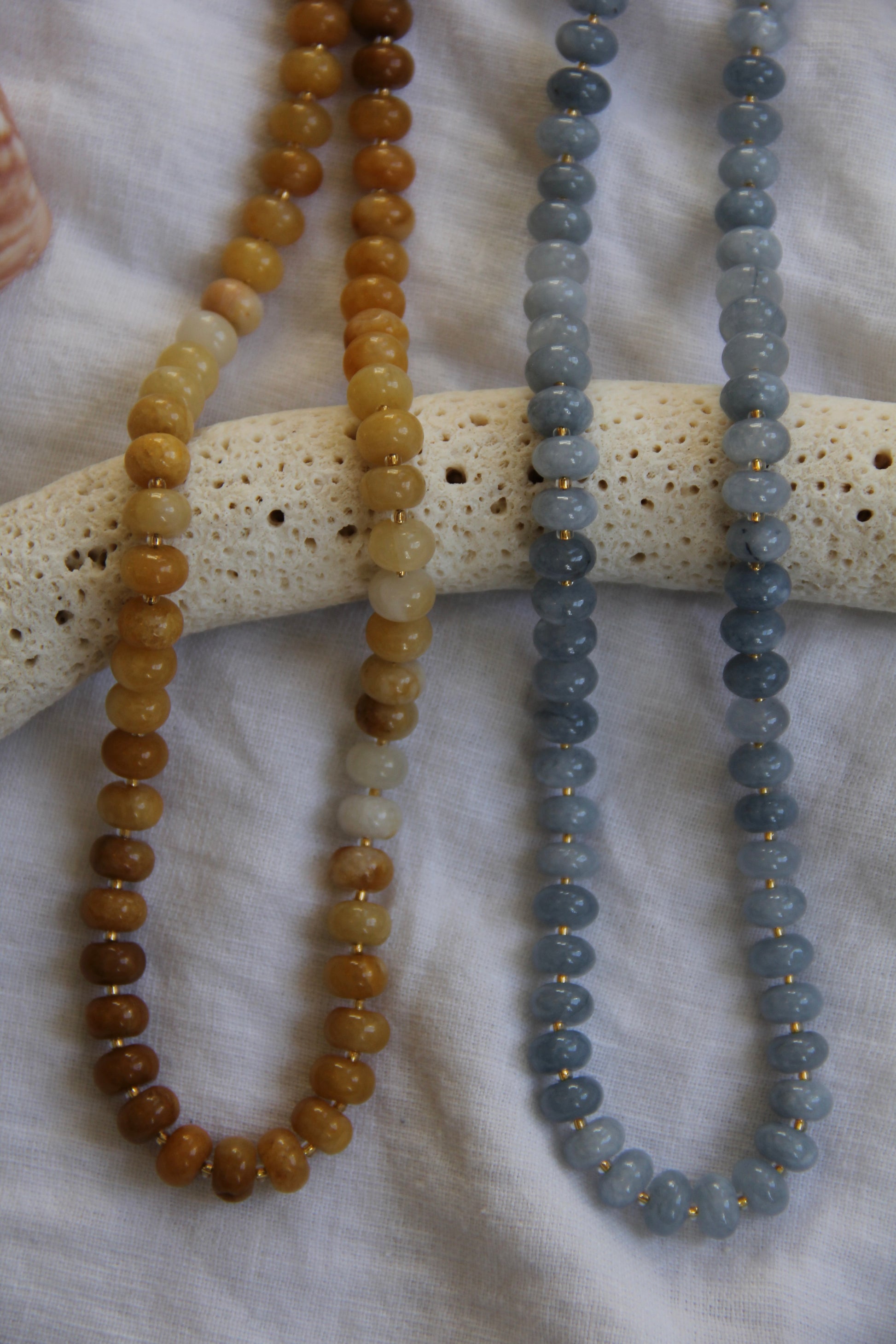 blue and gold beaded gemstone necklaces