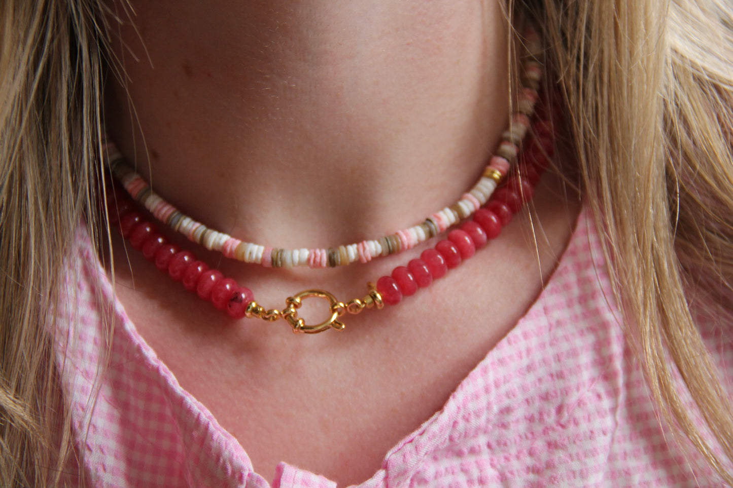 Coral Striped Shell Necklace