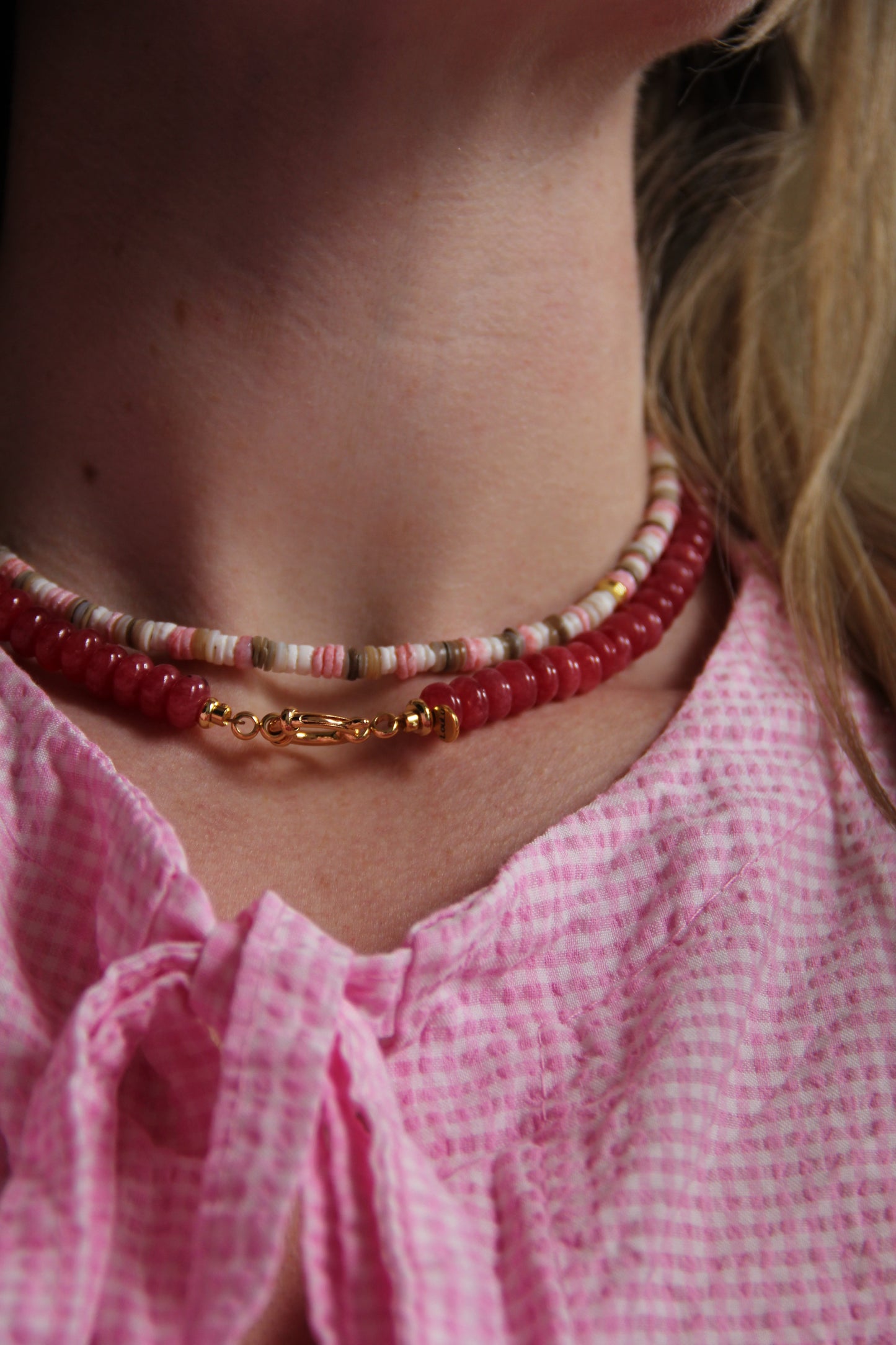 Coral Striped Shell Necklace