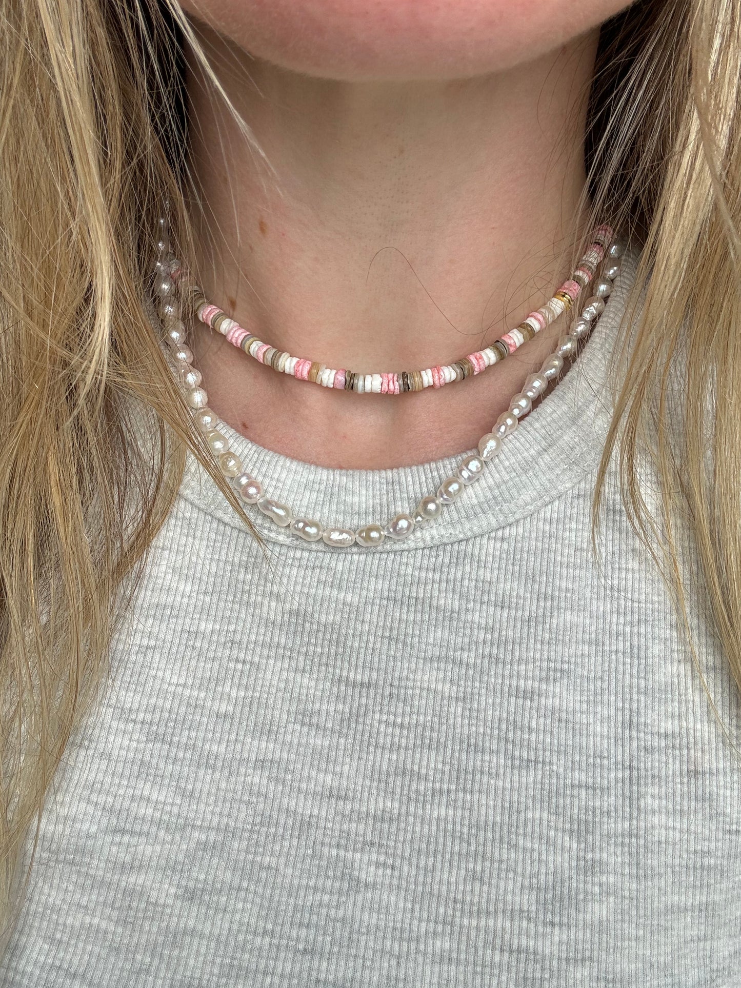 Coral Striped Shell Necklace