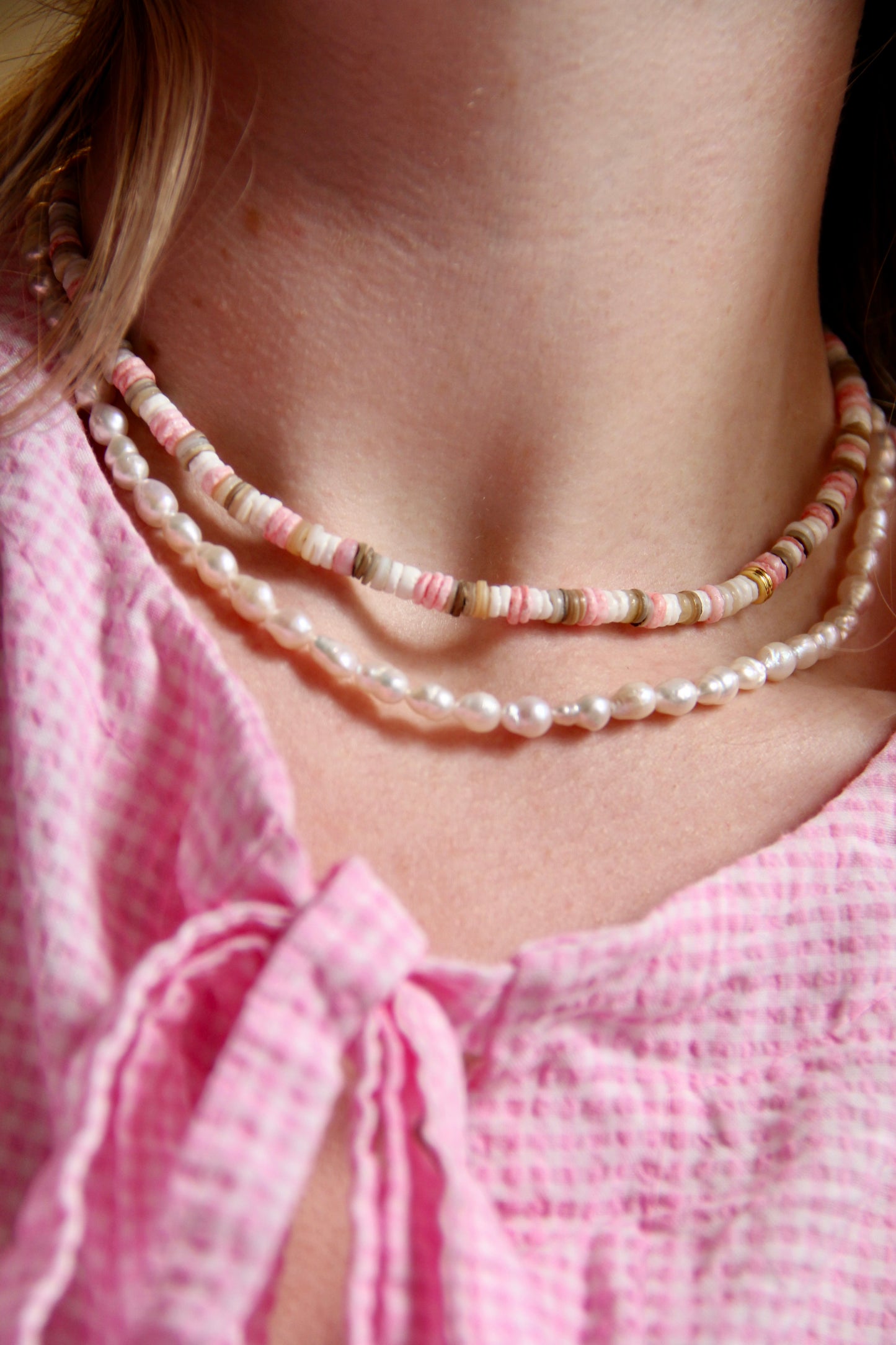 Coral Striped Shell Necklace