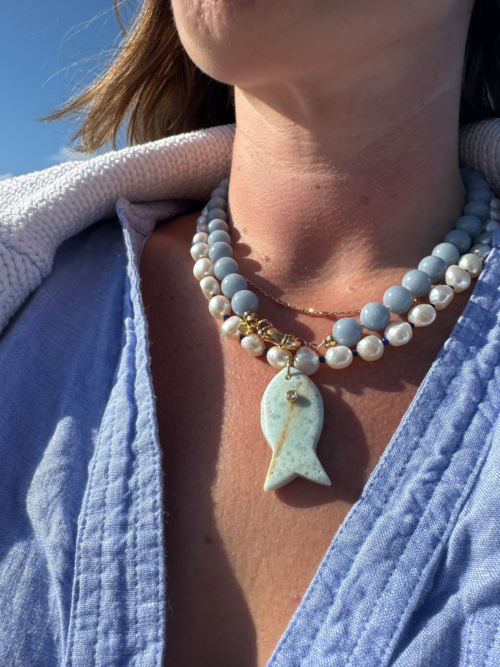 LouLu Cisco Gemstone Fish Necklace