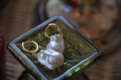 LouLu Earrings Highland Huggie Hoop Pearl Earrings