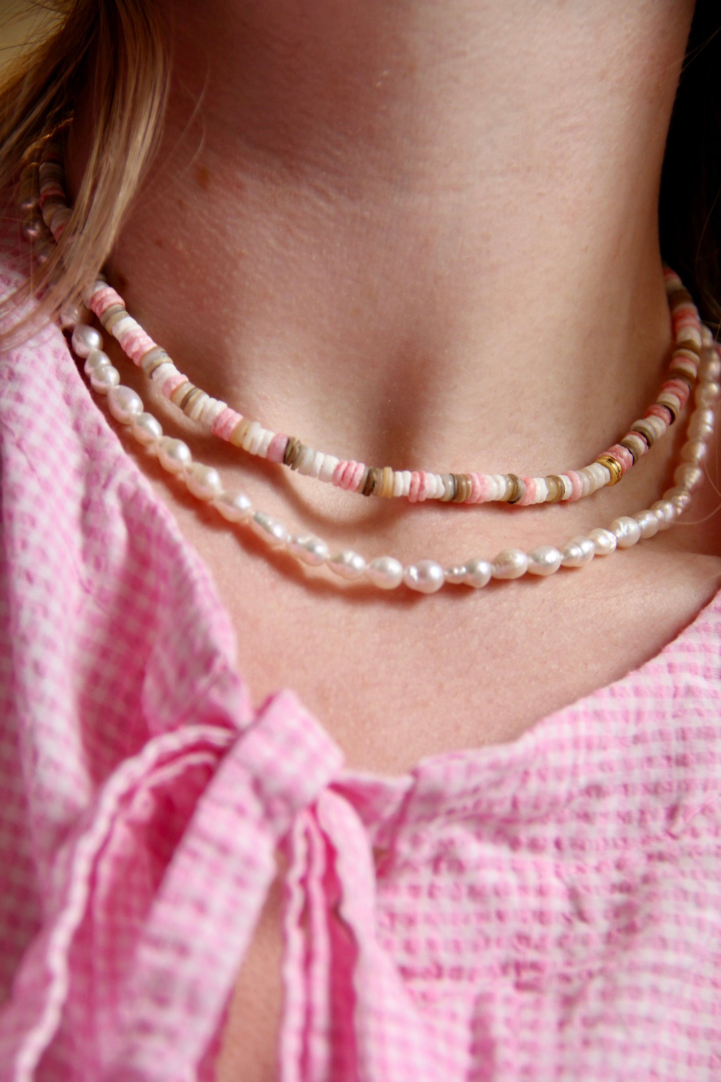 LouLu Necklaces Coral Striped Shell Necklace