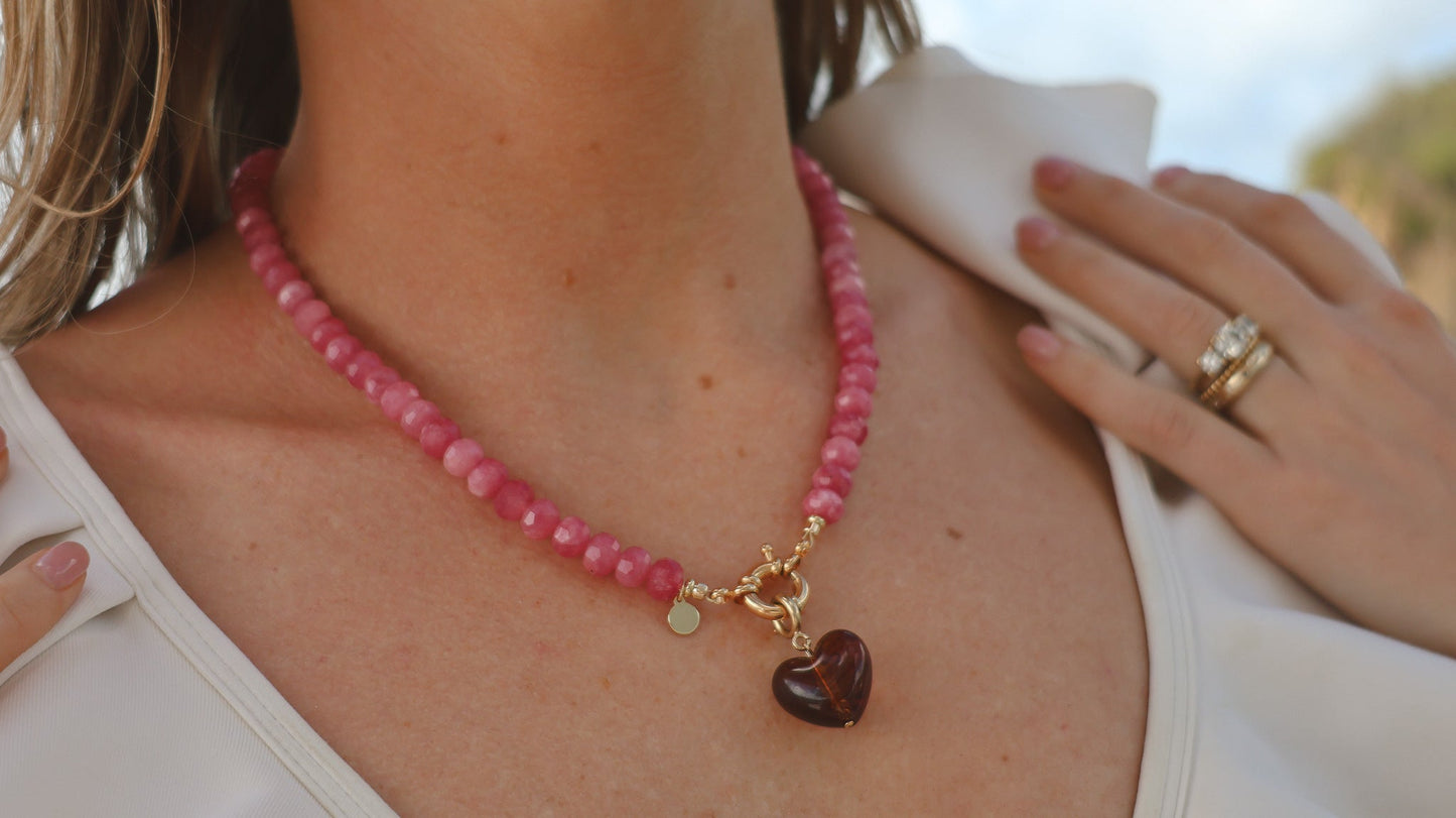 LouLu Necklaces Pink & Brown Anna Heart Necklace - Love Colors!